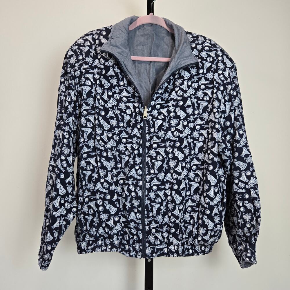 Vintage Men's Reversible Novelty Golf Print Bomber Windbreaker Jacket Head Large